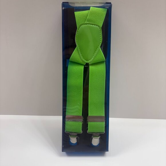 Suspenders - Men's/ Unisex - Bright/ Neon Green / Silver Clips- NWT - Picture 7 of 8